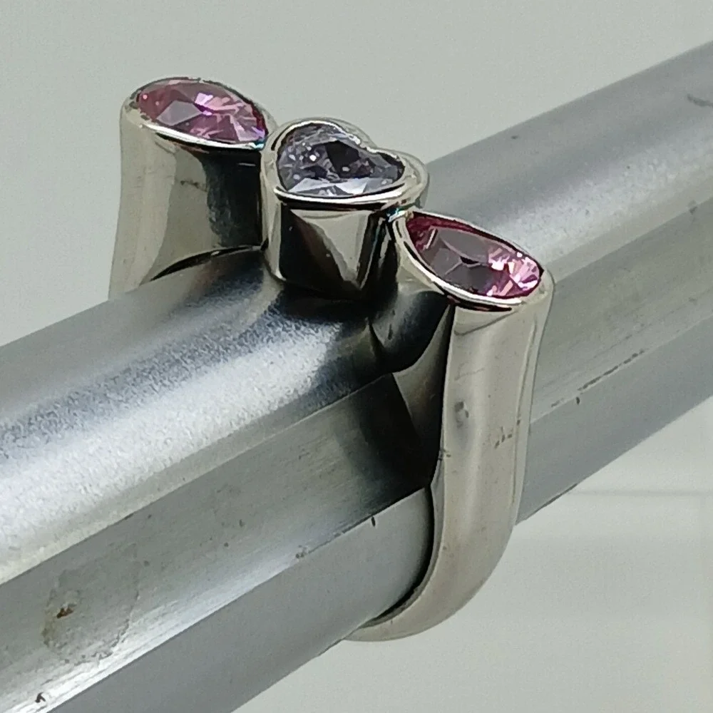 Rare New Vintage‎ 90s Pink Ice Heart Ring Sterling Silver 925 CZ Size 8.75